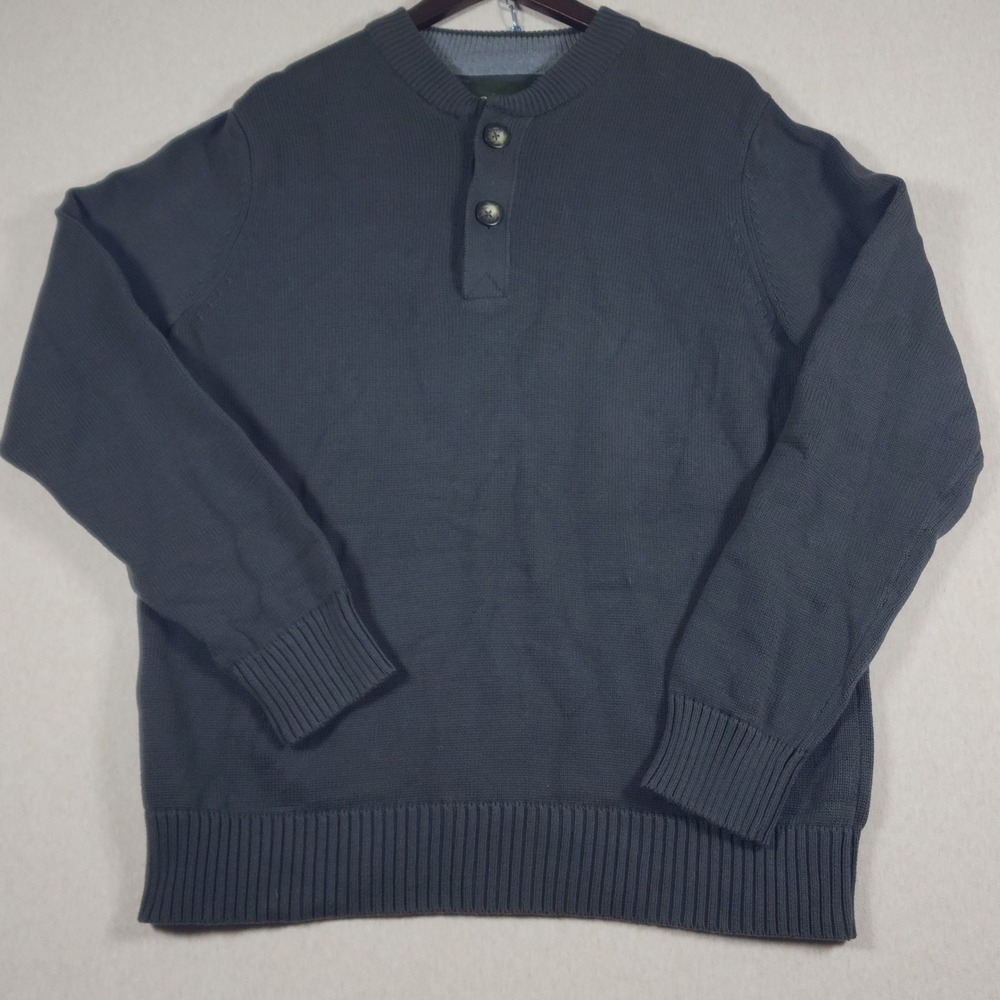 Eddie Bauer Henley Sweater Grey Combed Cotton Knit Pullover Large Outdoorsy
